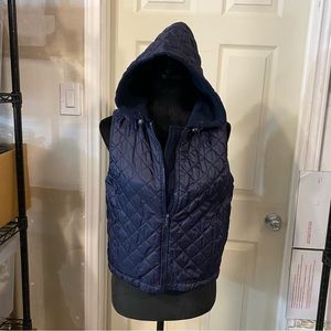 No boundaries Vest women’s 7-9 Quilted fleece Hooded Jacket pockets Navy Blue